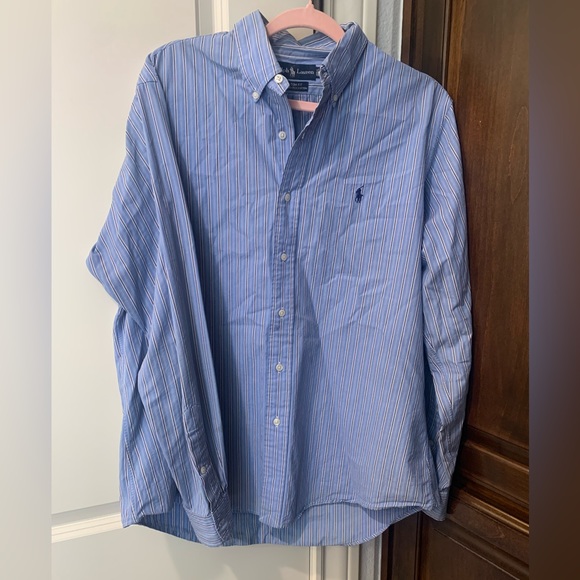 Men’s Blue and White striped button down polo - Picture 4 of 4